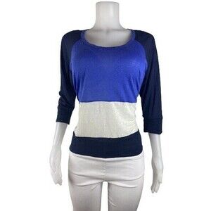 F. Joie Linen Top Size S Multicolor Blue Linen Blouse 3/4 Sleeve Shirt